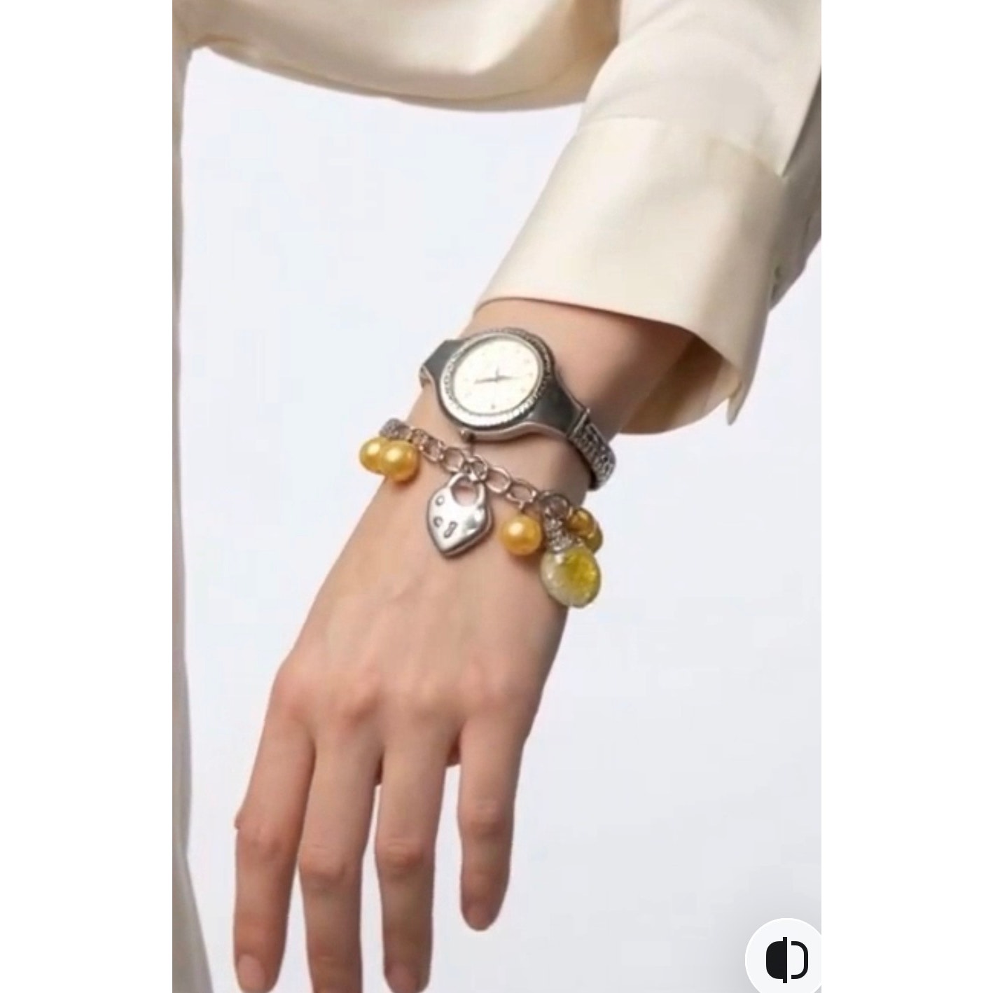 Geneva Platinum Watch + Charm Bracelet Set Gold Beads Heart Dangle New Battery